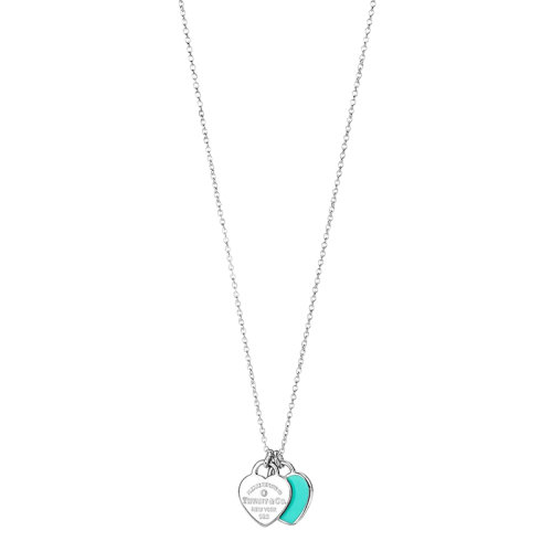 Tiffany & Co./蒂芙尼 Return to Tiffany系列 925純銀鑲鉆搭配藍(lán)色琺瑯迷你雙心形吊飾項(xiàng)鏈69683991