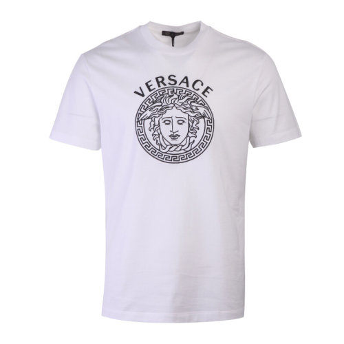 VERSACE/范思哲 男士白色經(jīng)典字母徽標(biāo)美杜莎頭像印花裝飾圓領(lǐng)上衣短袖T恤 A82931-A224589-A001