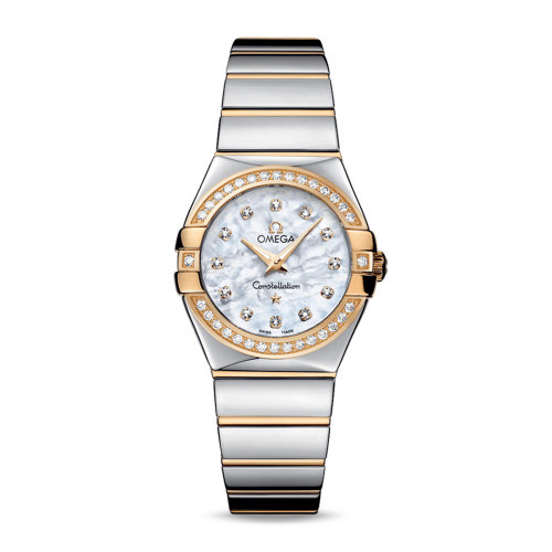 OMEGA/歐米茄 星座系列 精鋼 18K金 表圈鑲鉆 鉆石刻度 石英機(jī)芯 女士腕表 123.25.27.60.55.007