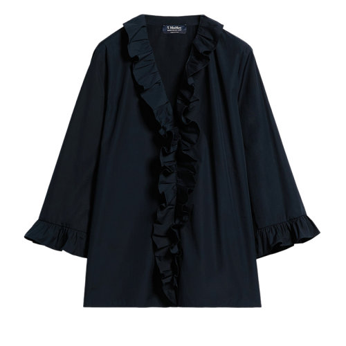 MaxMara/麥絲瑪拉 22年秋冬新款 ZANORA系列 女士夜藍(lán)色棉質(zhì)褶邊袖口襯衫9116062906017