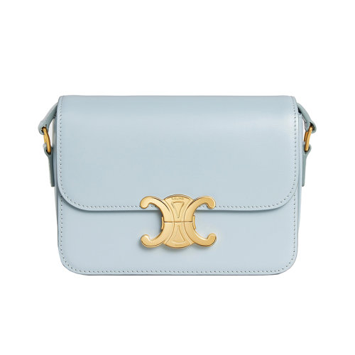 CELINE/賽琳 22新款 TRIOMPHE系列 女士冰藍(lán)色緞面小牛皮金屬搭扣閉合單肩斜挎包188423BF4 .07IC