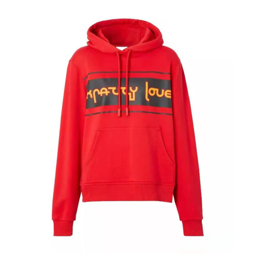 Burberry/博柏利 紅色標(biāo)語印花長袖連帽衛(wèi)衣 女款女衛(wèi)衣