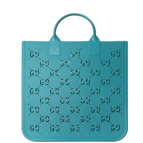 GUCCI/古馳 22新款 兒童款淺藍色橡膠鏤空雙G老花圖案手提托特包679365JFO004933