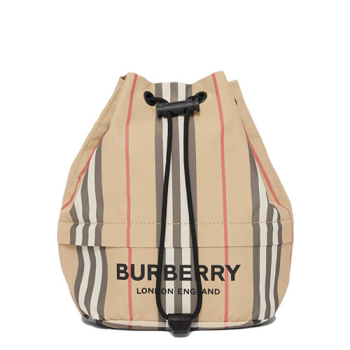 BURBERRY/博柏利 經(jīng)典款 男女通用米色經(jīng)典條紋再生尼龍抽繩水桶手提小包80267371