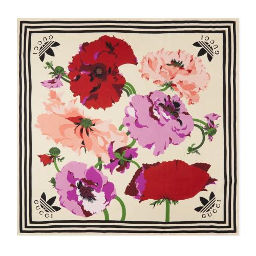  GUCCI古馳 22年秋冬 女士 adidas x Gucci聯(lián)名系列加大花朵印花真絲圍巾 692594 3G001 1972