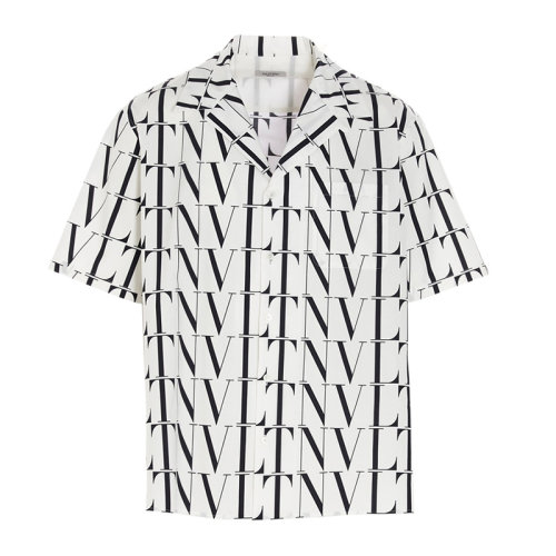 Valentino/華倫天奴 男士拼色棉質(zhì)經(jīng)典字母徽標(biāo)印花裝飾翻領(lǐng)系扣短袖上衣T恤襯衣襯衫保齡球衫 VV3AAA90-6G5 多色可選