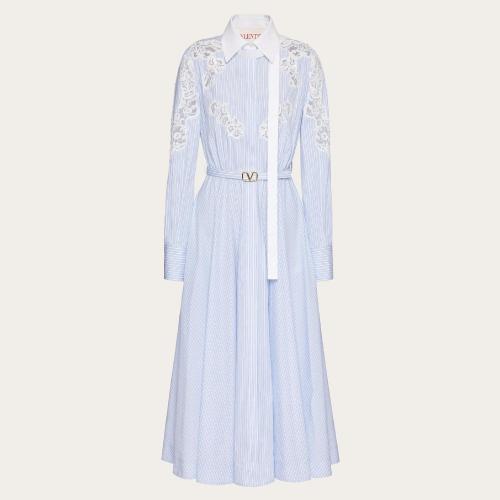  VALENTINO華倫天奴 22年秋冬 女士 連衣裙 ROBE MIDI BRODéE EN DOUBLE STRIPE 1B3VA04879204