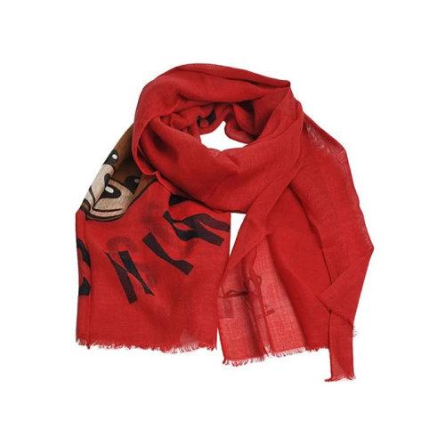 MOSCHINO/莫斯奇諾  女士紅色羊毛小熊圖案字母印花時(shí)尚百搭秋冬圍巾圍脖  03379M1807005