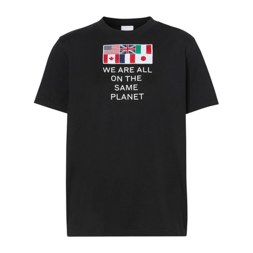 BURBERRY/博柏利 女裝 服裝 黑色棉質(zhì)國旗字母印花圓領(lǐng) 女士短袖T恤 8024626國旗字母印花