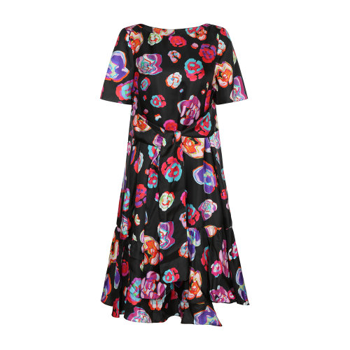 Emporio Armani/安普里奧阿瑪尼 黑色 女士真絲花朵束腰連衣裙 4NA40T-42502-099