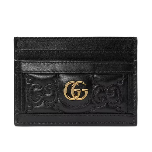 GUCCI/古馳 22新款 Matelassé系列 女士黑色老花絎縫皮革金扣錢夾卡片夾723790UM8IG1000