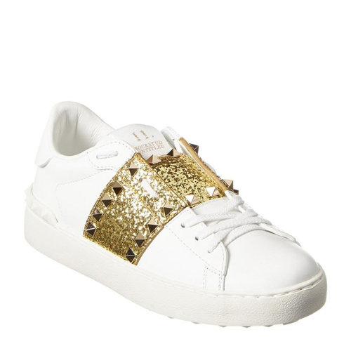 Valentino/華倫天奴 女士白色皮革金色亮片鉚釘裝飾休閑鞋運動鞋小白鞋板鞋單鞋女鞋 UW2S0A01-TJQ-837