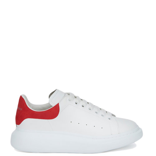 Alexander McQueen/亞歷山大麥昆      男士白色紅色拼色光滑小牛皮系帶闊型運動鞋553680WHGP79676