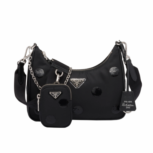 PRADA/普拉達 Hobo 黑色波點單肩包斜挎包 1BH204V1LV2D0C