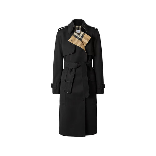 BURBERRY/博柏利 女款棉質(zhì)嘎巴甸Trench風(fēng)衣外套黑色格紋 80446781