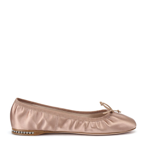 MiuMiu/繆繆 裸色 女士仿水晶裝飾跟緞面芭蕾平底鞋 5F915C_049_F0A48_F_005