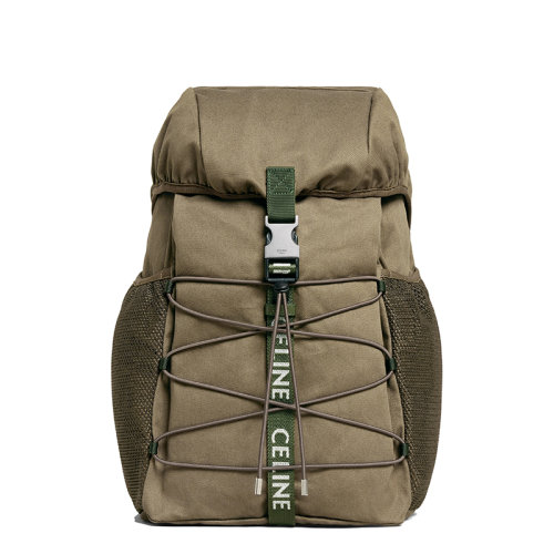 CELINE/賽琳 TREKKING系列 男士中號(hào)卡其綠色棉質(zhì)華達(dá)呢翻蓋開(kāi)合徒步背包雙肩包198462DXF.15KH