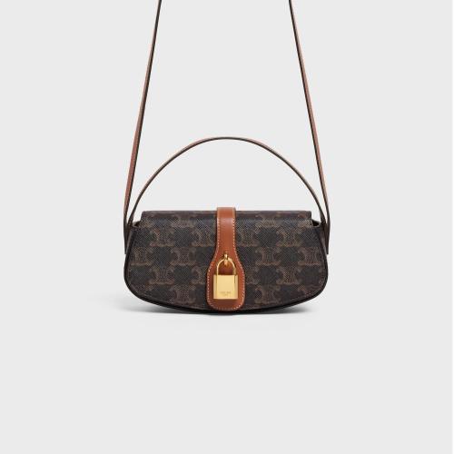  CELINE賽琳思琳 22年秋冬 女士 單肩包 標(biāo)志印花牛皮革飾帶手包 10I592DQ2.04LU