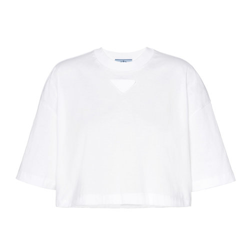 PRADA/普拉達(dá) 22年早春新款 女士白色棉質(zhì)短袖T恤3560A_1Y98_F0009_S_212