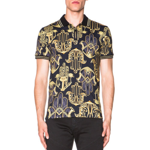 VERSACE JEANS/范思哲牛仔 男士拼色棉質經(jīng)典印花裝飾翻領短袖上衣T恤Polo衫 V800634-VJ00222-V7008