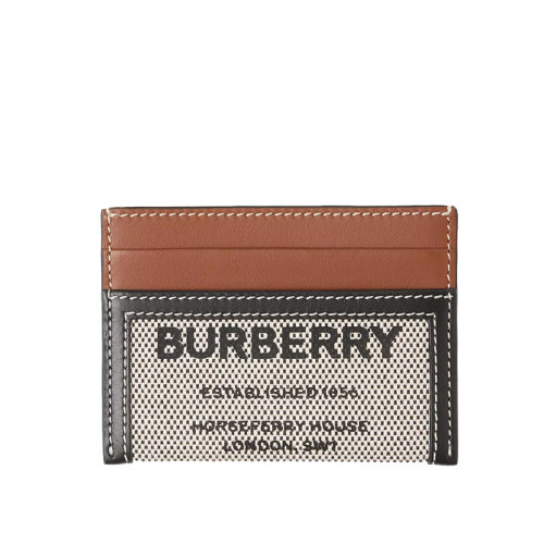 BURBERRY博柏利  黑色/棕褐色棉帆布皮革Horseferry印花卡夾80395471