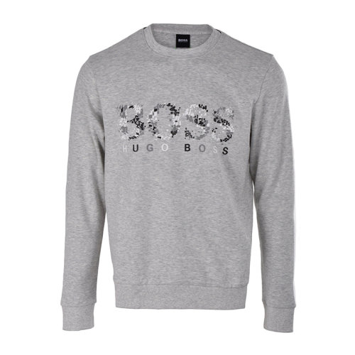 Hugo Boss/雨果博斯 灰白色棉質(zhì)套頭運動衫長袖T恤男士衛(wèi)衣