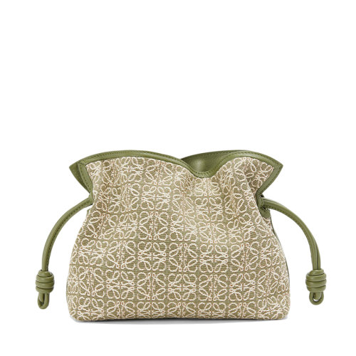 LOEWE/羅意威 22春夏新款Flamenco系列 女士迷你綠色鱷梨綠色徽標(biāo)提花織物配皮束帶單肩手拿包0010642874