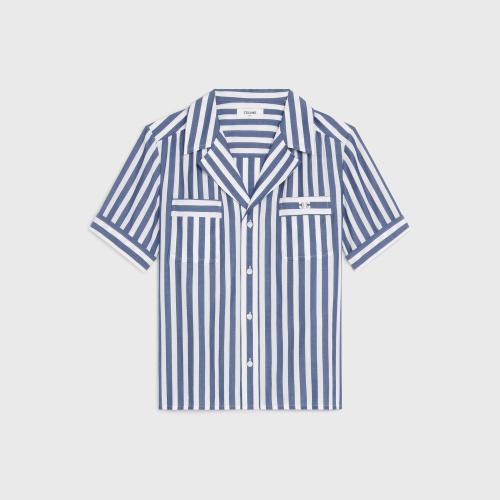  CELINE賽琳思琳 22年秋冬 女士 短袖襯衫 條紋萊賽爾纖維開(kāi)領(lǐng)襯衫 2B610291Q.01XB