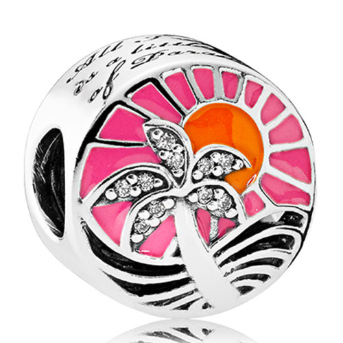 PANDORA/潘多拉 女士多色925銀鋯石海灘落日925銀琺瑯串飾 792116ENMX