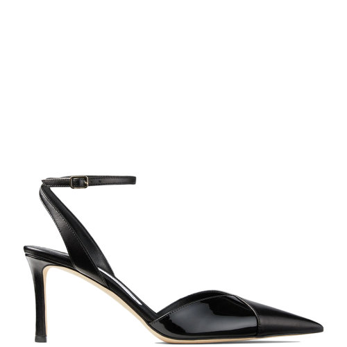 Jimmy Choo/周仰杰 22年秋冬新款 Cassia 75系列 女士黑色絨面革拼漆皮露跟高跟鞋CASSIA75NPA