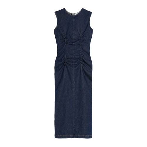 MaxMara/麥絲瑪拉 22年早春新款 DIDA系列 女士午夜藍(lán)色棉質(zhì)混紡牛仔布無(wú)袖連衣裙7221032706007