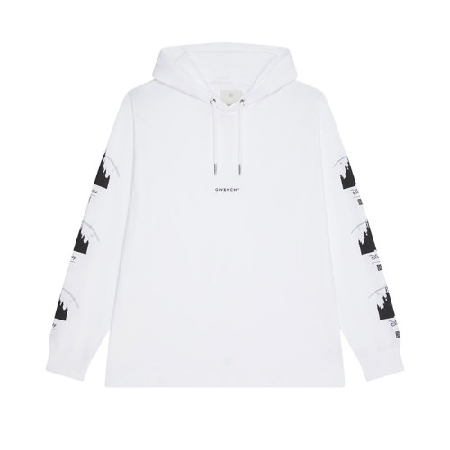 Givenchy/紀(jì)梵希 22年秋冬新款 迪士尼聯(lián)名系列 男女同款白色純棉城堡圖案印花連帽衫衛(wèi)衣BM71EZ3Y6B-100