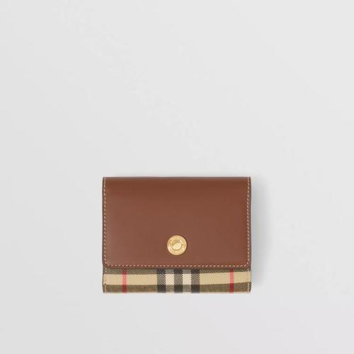  BURBERRY 22年秋冬 女士 Vintage 格紋拼皮革小號(hào)折疊式錢(qián)夾 80579771