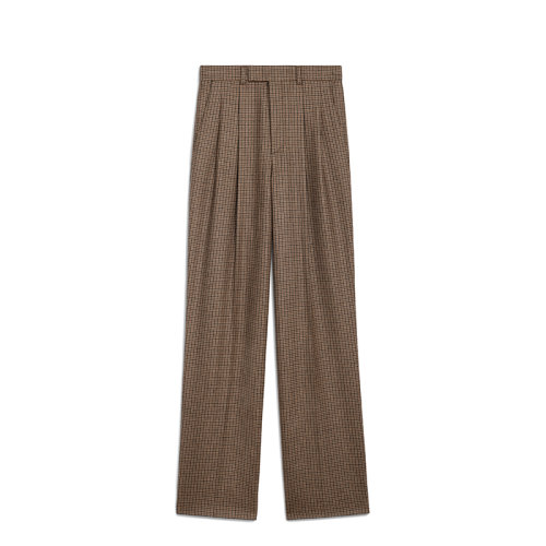 CELINE/賽琳 22年早春新款 MARGARET系列 女士深棕色純羊毛格紋長褲2P580037K.04DB