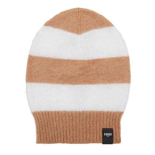 FENDI/芬迪 男士米白色條紋馬海毛和真絲無檐小便帽FXQ107AH7HF0CHK