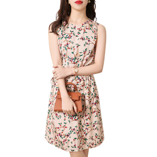 GeleiStory/GeleiStory  夏季新款氣質(zhì)時尚女裝中長碎花吊帶桑蠶絲連衣裙  女裝＞女士裙裝＞女士連衣裙