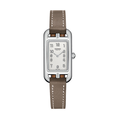 HERMES/愛(ài)馬仕  Nantucket系列 女士石英機(jī)芯乳白色銀色表盤光滑小牛皮表帶鋼表殼手表W044189WW00