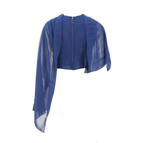 bifu by xingchen/彼伏藍(lán)色細(xì)褶圍巾式上衣女士短袖襯衫