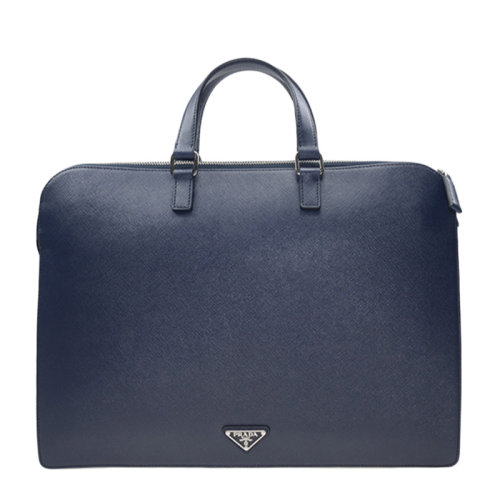 PRADA/普拉達(dá) 男士深藍(lán)色牛皮商務(wù)休閑公文包手提包男包