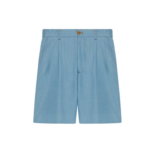 GUCCI/古馳 22年秋冬新款 Lovelight系列 男士藍(lán)色棉質(zhì)混紡云朵G愛心刺繡水洗牛仔短褲708381ZAKIS4793