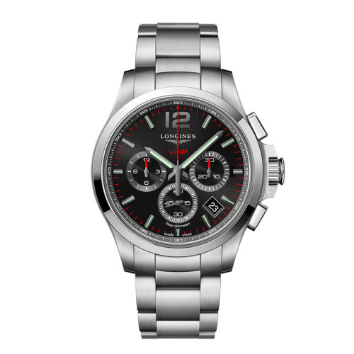 LONGINES/浪琴 康卡斯VHP系列 石英表精鋼表殼鋼鏈黑盤男表42毫米L3.717.4.56.6