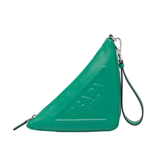 PRADA/普拉達(dá) 22年新款 女士芒果綠皮革壓花徽標(biāo)拉鏈可調(diào)節(jié)三角手袋1NE039_2BYA_F0458