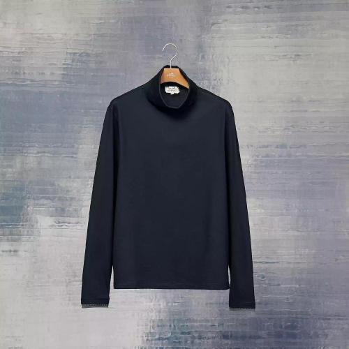  HERMES愛馬仕 22年秋冬 男士 長袖襯衫 T-shirt col roule detail ??piqures Sellier?? H2