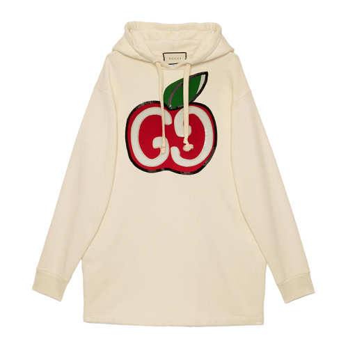 GUCCI 古馳 女裝 服裝 象牙白色棉質(zhì)GG圖案印花抽繩連帽運(yùn)動(dòng)衫 女衛(wèi)衣
