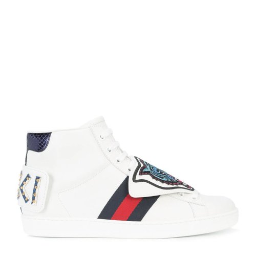 GUCCI/古馳 男鞋白色高幫虎頭鉚釘貼花休閑運(yùn)動鞋小白鞋板鞋男鞋