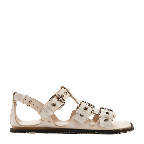 MiuMiu/繆繆 女士金屬扣飾做舊鞋底皮革羅馬涼鞋 5X842B_3KDR_F0009_F_B010