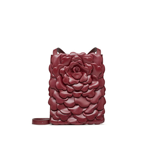 Valentino/華倫天奴  Atelier系列 女士櫻桃色納帕皮03 ROSE 版本玫瑰浮雕單肩斜挎手提包UW0B0I01JBZC52