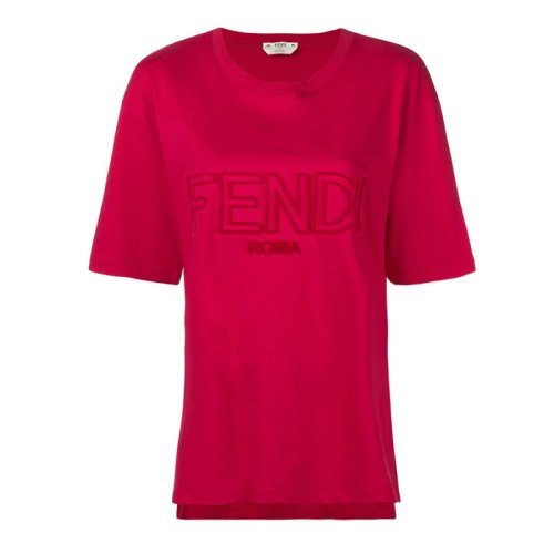 Fendi/芬迪   女裝 服飾  棉質(zhì)圓領(lǐng)LOGO印花半袖 女士短袖T恤 FAF077