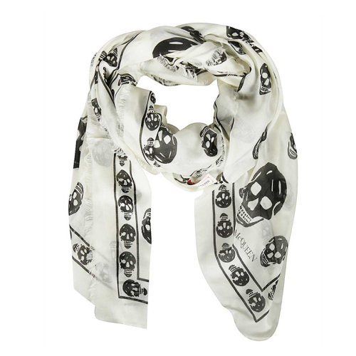 Alexander McQueen/亞歷山大麥昆 女士黑白時(shí)尚骷髏頭圖案圍巾絲巾 557717-4943Q-9260