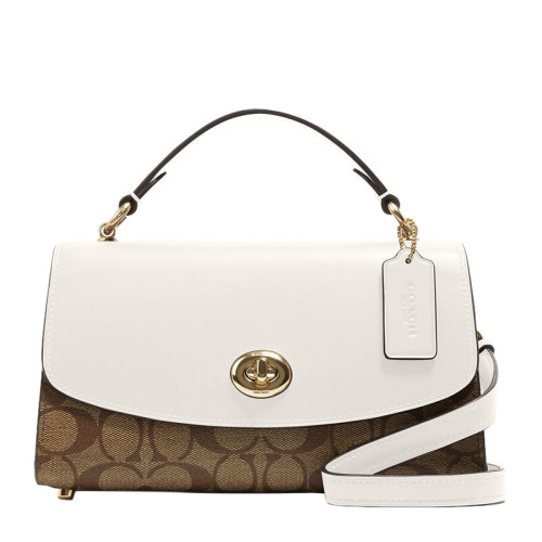 COACH/蔻馳 TILLY系列女士紅色PVC配皮中央拉鏈隔層旋鎖封口斜挎包單肩包手提包女包 C1439IMS5J